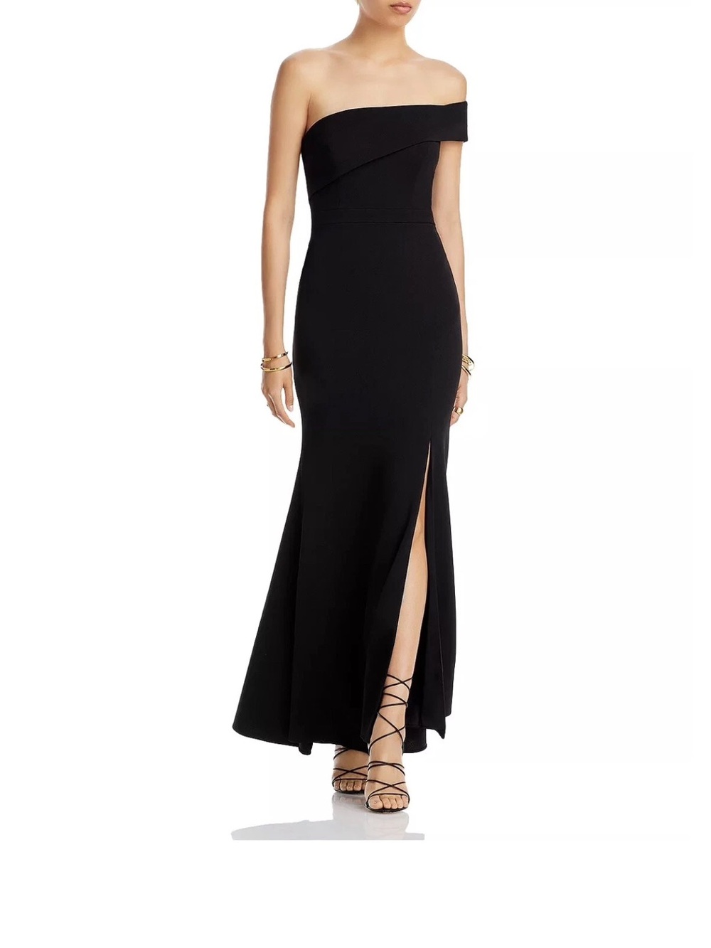 Aqua Scuba Crepe Off the Shoulder Gown
